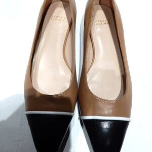 Stuart Weitzman Tan / Black Cap Toe Flats in 7 1/2M